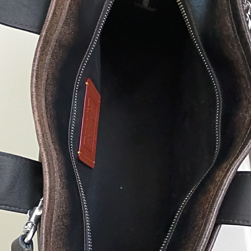 Coach Black and Brown Canvas Leather Tote with Shoulder Strap - Picture 6 of 8